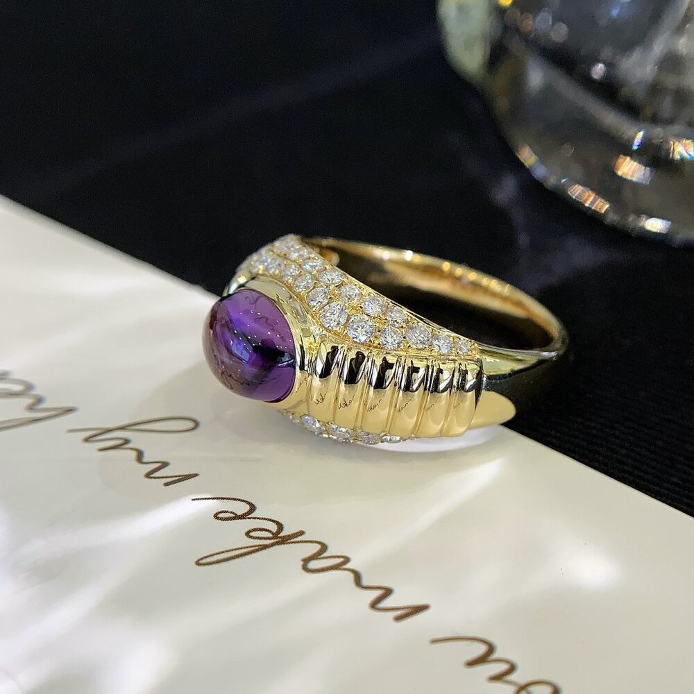 Oval Ruby Cabochon Ring With Diamond Accents, Vin… - image 7